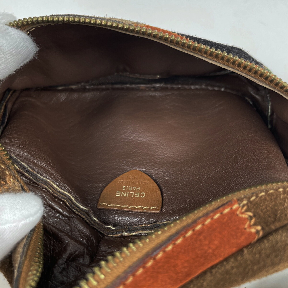 Celine Logo Waist Patchwork Body Bum Bag Crossbody Belt Suede Brown Multicolor - Picture 6 of 6